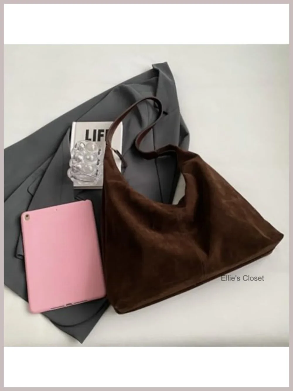 Faux Suede Hobo Tote Shoulder Bag Women Handbag Crescent Purse